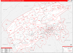 Harrisburg-Carlisle Metro Area Wall Map Red Line Style 2026